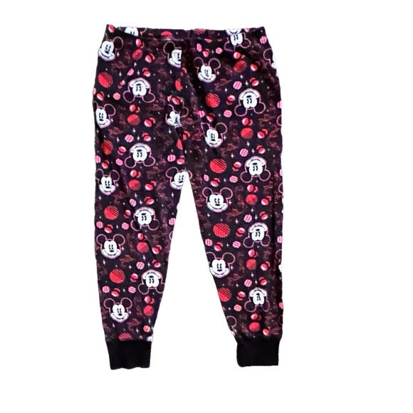 Disney Mickey Mouse Christmas Pajama Pants–Large Black & Red Holiday Lounge Wear - Picture 4 of 7